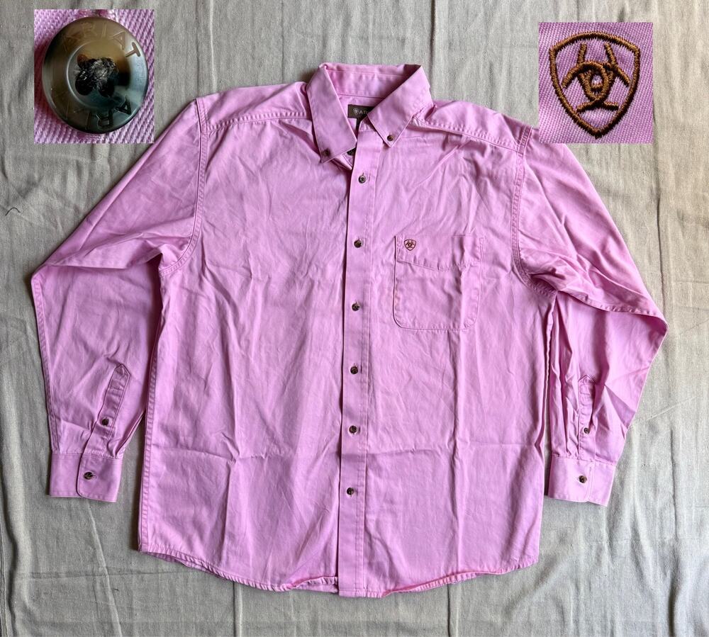 Ariat Shirt Men's L Pink Western Long Sleeve Button Down Twill Cotton Cowboy